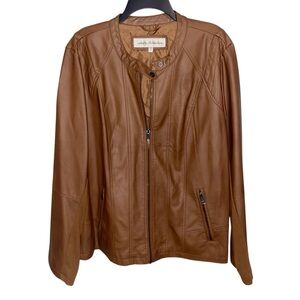 Sebby Collection Jacket Womens XXL 2X Faux Leather Moto Racer Biker Brown Zip